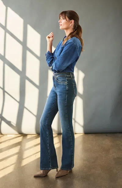 Jjill Petite High-rise Curved-pocket Flare Jeans In Hudson Wash