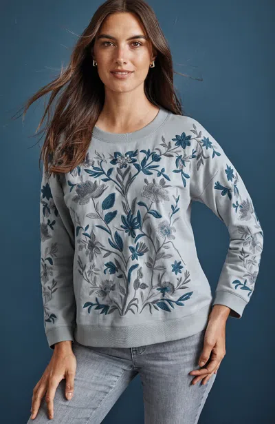 Jjill Petite Intricately Embroidered Sweatshirt Pullover In Zinc Multi