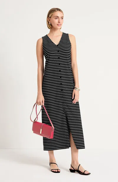 Jjill Petite Knit Stripe Maxi Dress In Black/cream