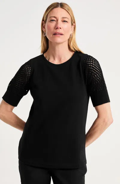 Jjill Petite Knit Sweater-sleeve Top In Black