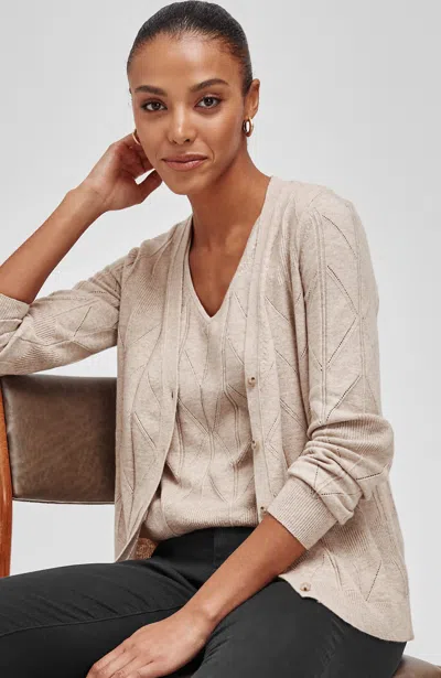 Jjill Petite Lace-textured Cardigan In Flax Heather