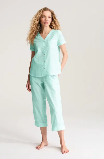 Jjill Petite Lightweight Cotton Sleep Set In Aqua Tint/white