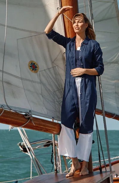 Jjill Petite Linen Button-front Duster In True Navy