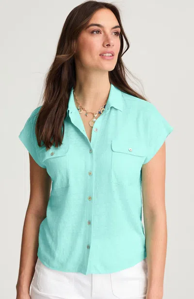 Jjill Petite Linen Camp Shirt In Caribbean