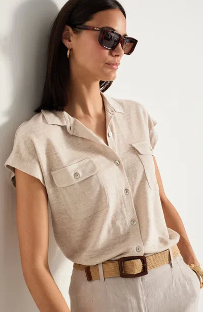 Jjill Petite Linen Camp Shirt In Vintage Canvas