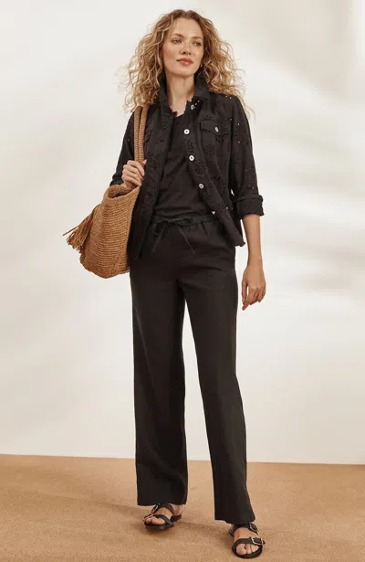 Jjill Petite Linen Drawstring Wide-leg Pants In Black
