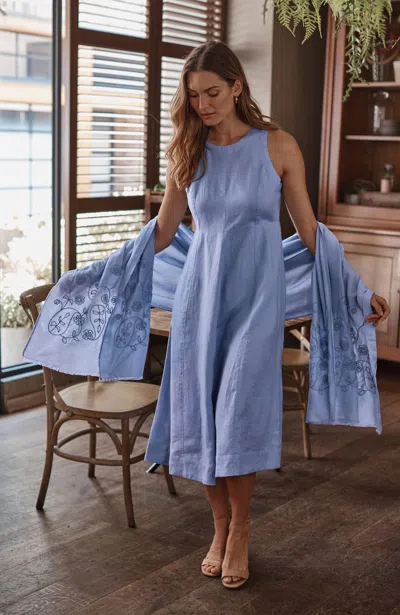 Jjill Petite Linen Fit-and-flare Midi Dress In Ice Blue