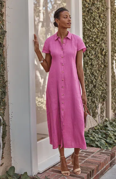 Jjill Petite Linen Maxi Shirtdress In Dragon Fruit