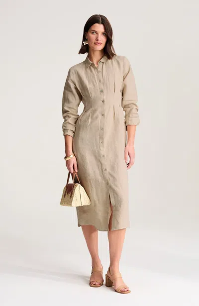 Jjill Petite Linen Midi Dart-waist Dress In Cashew/cream