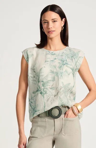 Jjill Petite Linen Printed Tee Shirt In Cream Vintage Palm Toile