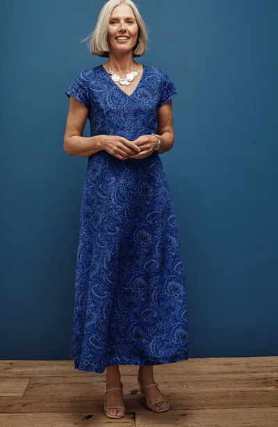 Jjill Petite Linen V-neck Maxi Dress In Dark Viola Majestic Paisley