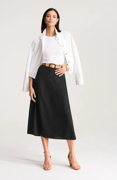 Jjill Petite Linen-blend A-line Skirt In Black