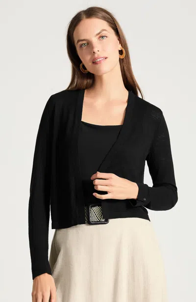 Jjill Petite Linen-blend Open-front Cardigan In Black