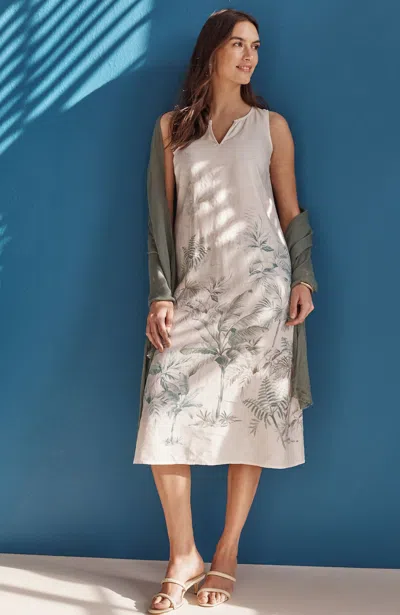 Jjill Petite Linen-blend Vintage Palms Midi Dress In Cream Vintage Palms