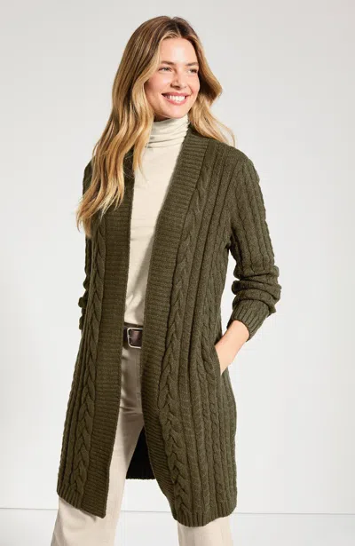 Jjill Petite Long Cabled Cardigan In Green