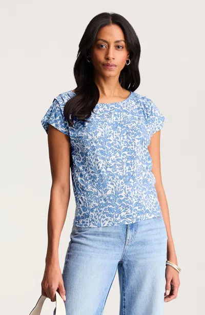 Jjill Petite Luxe Supima Draped Tee Shirt In Blue Heron Garden Illustrations