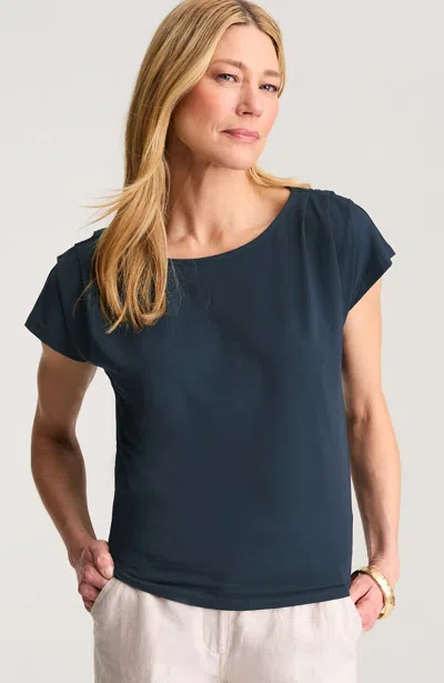 Jjill Petite Luxe Supima Draped Tee Shirt In Navy Blue