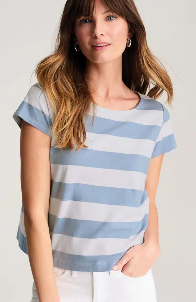 Jjill Petite Luxe Supima Modern Tee Shirt In Misty Blue/white