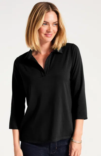 Jjill Petite Luxe Supima Polo Shirt In Black