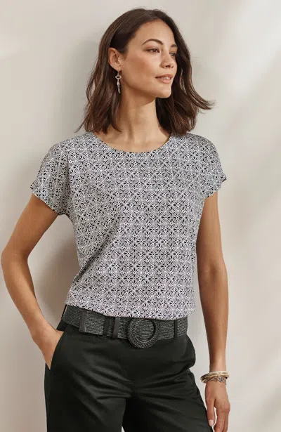 Jjill Petite Luxe Supima Scoop-neck Tee Shirt In Black Painterly Medallion