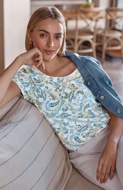Jjill Petite Luxe Supima Scoop-neck Tee Shirt In White Paisley Gouache