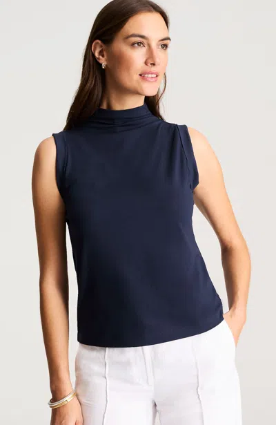Jjill Petite Luxe Supima Shirred Mock-neck Top In Blue