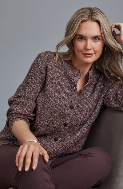 Jjill Petite Marled Rib-texture Cardigan In Brown