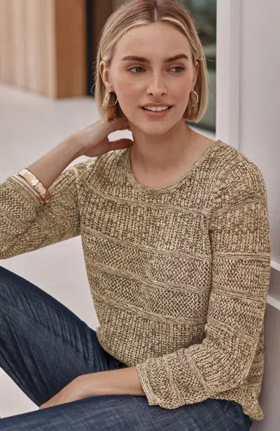 Jjill Petite Marled Textured Sweater Pullover In Light Stucco/chocolate