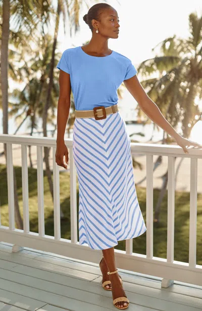 Jjill Petite Mitered-stripe Midi Skirt In White/mosaic Blue