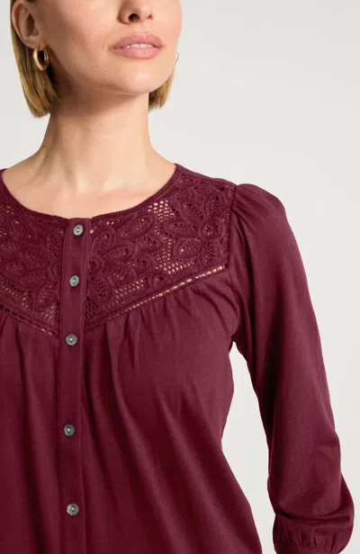 Jjill Petite Mixed-media Lace Top In Maroon