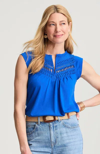 Jjill Petite Mixed-media Ruffle-neck Top In Multi