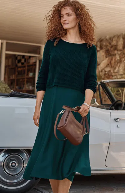 Jjill Petite Mixed-media Two-piece Sweater Dress In Dark Teal