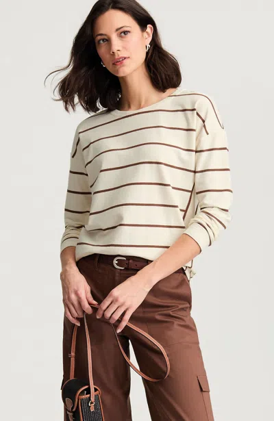 Jjill Petite Mixed-stripe Long-sleeve Top In Cream/cocoa Bean