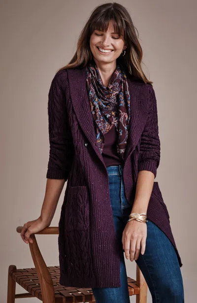 Jjill Petite Mixed-texture Shawl-collar Cardigan In Rum Raisin Multi