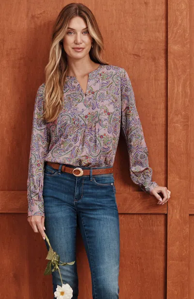Jjill Petite Paisley-printed Satin Top In Rose Opulent Paisley