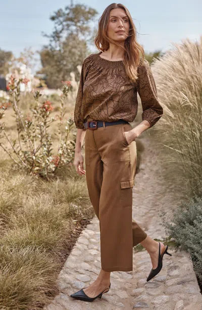 Jjill Petite Pima Cotton-blend Cargo Crops Pants In Cocoa Bean