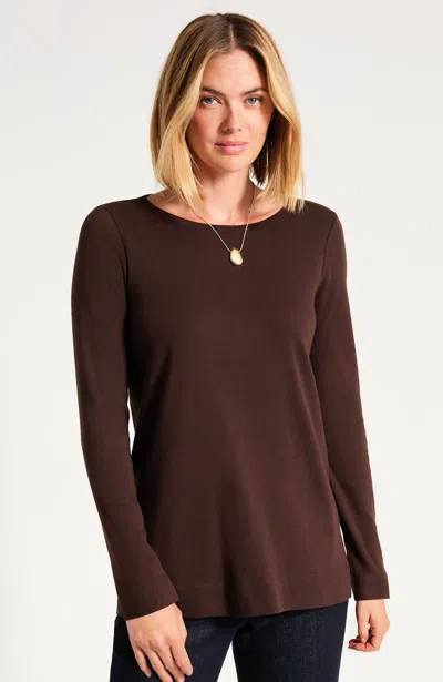 Jjill Petite Pima Long-sleeve Crew-neck Tee Shirt In French Roast