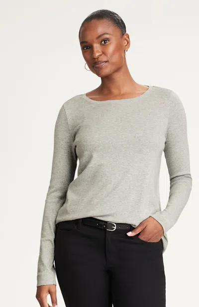 Jjill Petite Pima Long-sleeve Crew-neck Tee Shirt In Grey