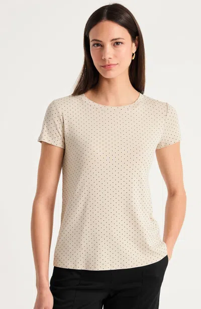 Jjill Petite Pima Short-sleeve Layering Tee Shirt In Almond Pin Dots