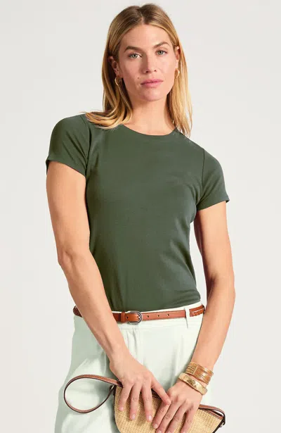 Jjill Petite Pima Short-sleeve Layering Tee Shirt In Vintage Olive