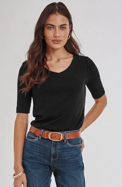 Jjill Petite Pima-slub V-neck Tee Shirt In Black