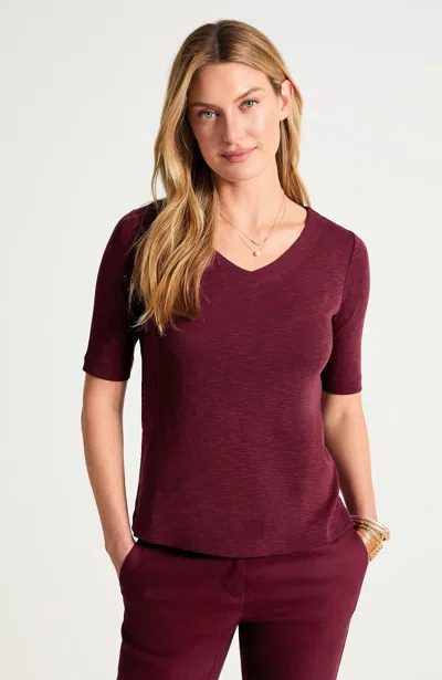 Jjill Petite Pima-slub V-neck Tee Shirt In Maroon