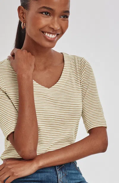 Jjill Petite Pima-slub V-neck Tee Shirt In Salted Caramel/cream