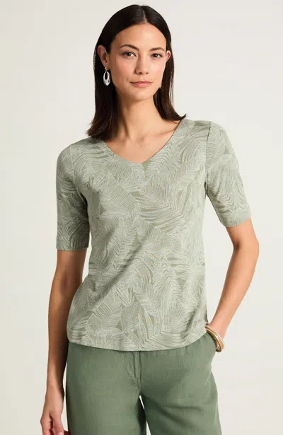 Jjill Petite Pima-slub V-neck Tee Shirt In Succulent Sketched Foliage