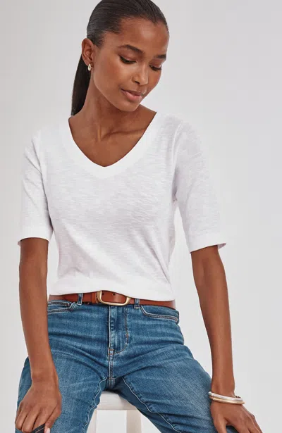 Jjill Petite Pima-slub V-neck Tee Shirt In White