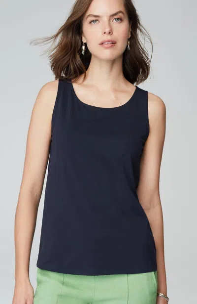 Jjill Petite Pima-stretch Knit Tank Top In Navy Blue
