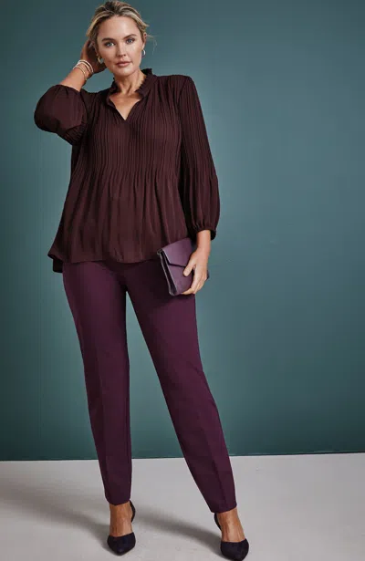 Jjill Petite Pleated Ruffle-neck Top In Currant