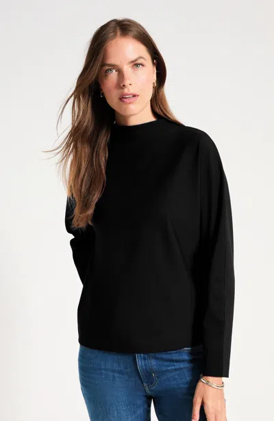 Jjill Petite Ponte Mock-neck Top In Black