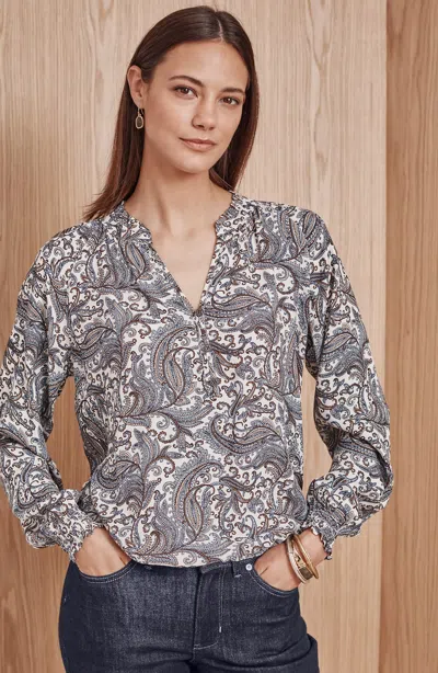 Jjill Petite Printed Elastic-hem Top In Eggshell Delicate Paisley