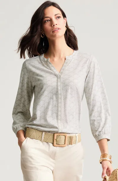Jjill Petite Printed-border Popover In Sand Dune Deco Fan Mix